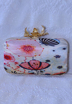 Hand Embroidered Satin Clutch Bag in Multicolor