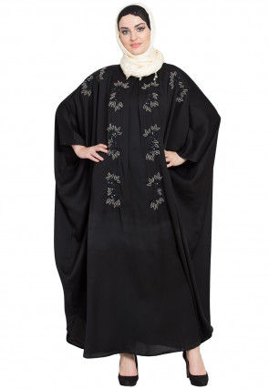 Hand Embroidered Satin Kaftan in Black