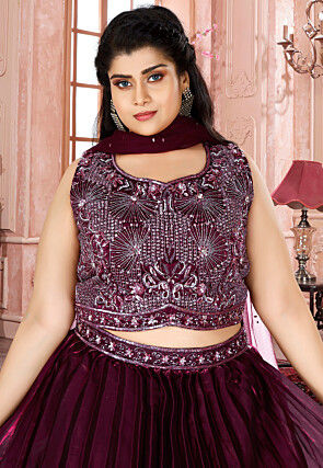Hand Embroidered Satin Lehenga in Maroon