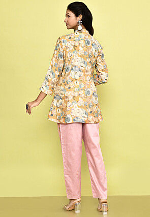 Light brown imported satin with handwork cape indo western set