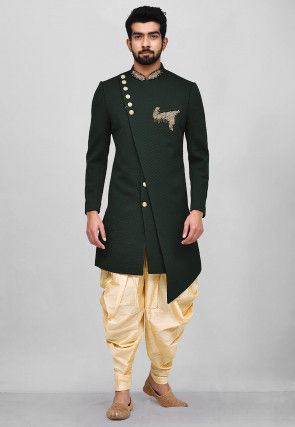 Buy Indian Sherwani For Men Online In Various Designs At Utsav Fashion Find the best sherwani price! hand embroidered scuba asymmetric dhoti sherwani in dark green