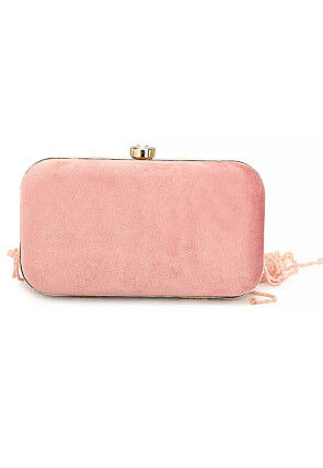 Hand Embroidered Synthetic Rectangular Clutch Bag in Peach