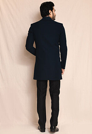 Hand Embroidered Terry Rayon Bandhgala in Navy Blue