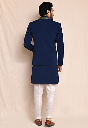 Hand Embroidered Terry Rayon Kurta Set in Blue