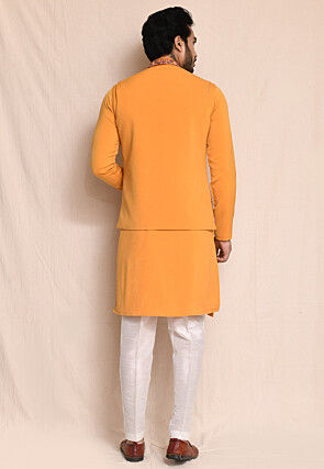 Hand Embroidered Terry Rayon Kurta Set in Orange