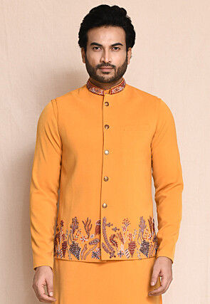 Hand Embroidered Terry Rayon Kurta Set in Orange