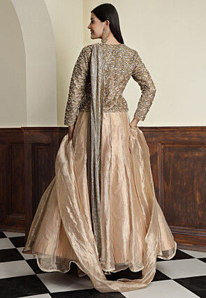 Hand Embroidered Tissue Lehenga in Golden