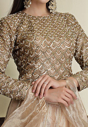 Hand Embroidered Tissue Lehenga in Golden