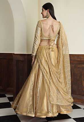 Hand Embroidered Tissue Lehenga in Light Golden