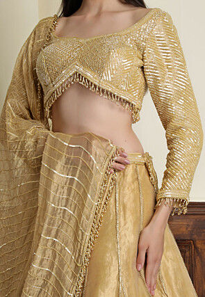 Hand Embroidered Tissue Lehenga in Light Golden