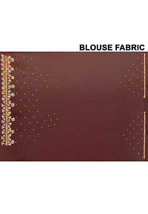 Hand Embroidered Tissue Organza Scalloped Saree in Dark Brown