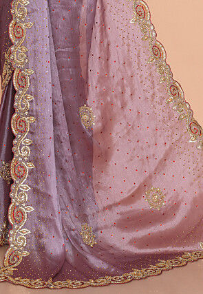 Hand Embroidered Tissue Organza Scalloped Saree in Magenta