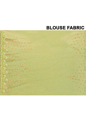 Hand Embroidered Tissue Organza Scalloped Saree in Olive Green