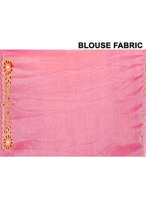 Hand Embroidered Tissue Organza Scalloped Saree in Pink