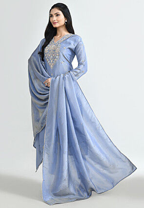 Hand Embroidered Tissue Pakistani Suit in Pastel Blue