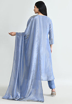 Hand Embroidered Tissue Pakistani Suit in Pastel Blue