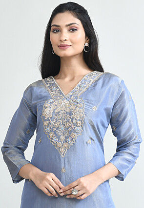 Hand Embroidered Tissue Pakistani Suit in Pastel Blue