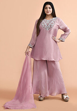Hand Embroidered Tissue Pakistani Suit in Purple