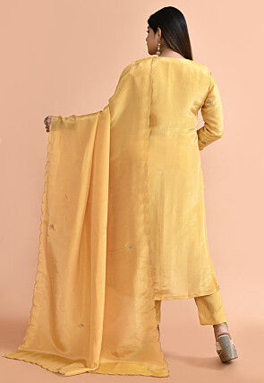 Hand Embroidered Tissue Pakistani Suit in Yellow