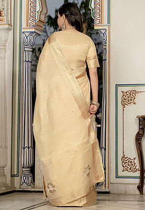 Hand Embroidered Tissue Saree in Beige