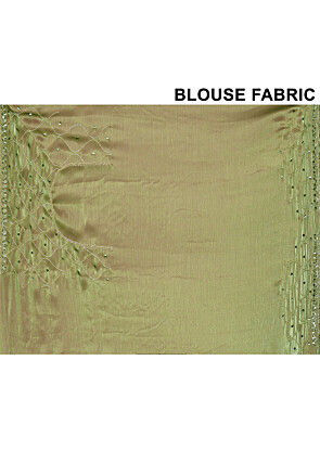 Hand Embroidered Tissue Saree in Olive Green