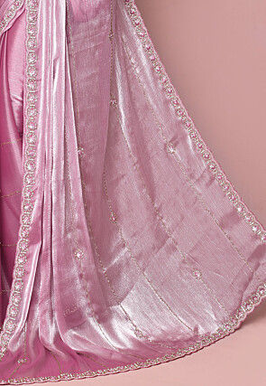 Hand Embroidered Tissue Saree in Pink