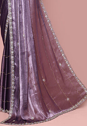 Hand Embroidered Tissue Saree in Purple