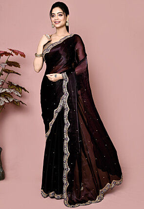 Hand Embroidered Tissue Saree in Purple