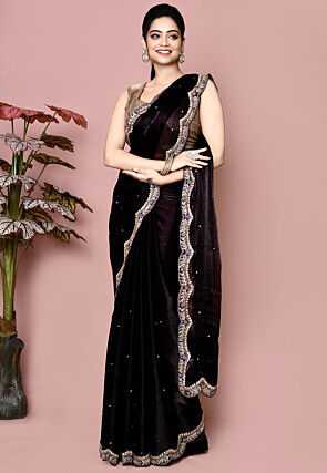 Hand Embroidered Tissue Saree in Purple