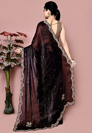 Hand Embroidered Tissue Saree in Purple