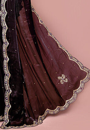 Hand Embroidered Tissue Saree in Purple