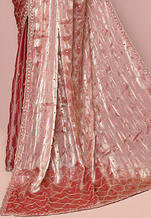 Hand Embroidered Tissue Saree in Rose Gold