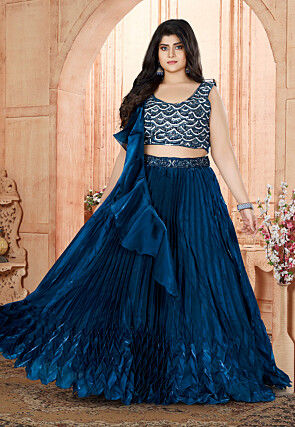 Hand Embroidered Tissue Silk Lehenga in Royal Blue