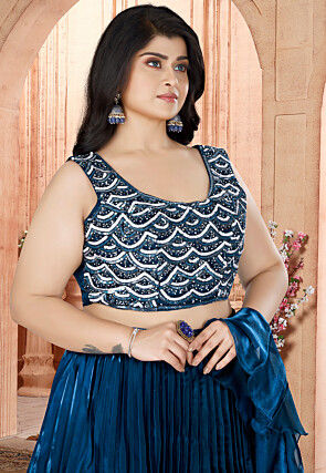 Hand Embroidered Tissue Silk Lehenga in Royal Blue