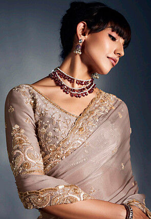 Hand Embroidered Tissue Silk Saree in Grey