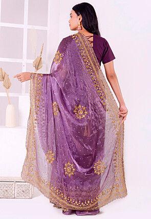 Hand Embroidered Tissue (Zimi Chu) Saree in Dark Lavender