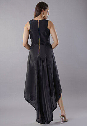 Hand Embroidered Uppada Silk Asymmetric Dress in Black