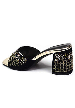 Hand Embroidered Velvet Heels in Black