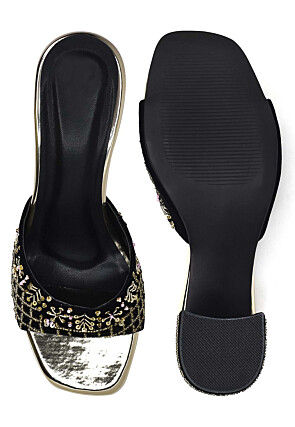 Hand Embroidered Velvet Heels in Black