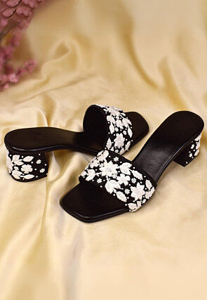 Hand Embroidered Velvet Heels in Black