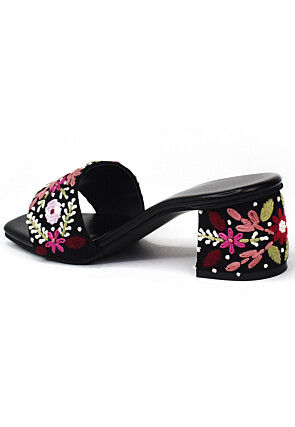 Hand Embroidered Velvet Heels in Black