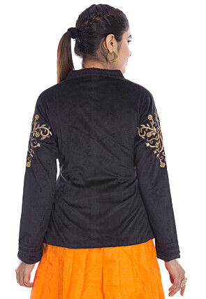 Hand Embroidered Velvet Jacket in Black