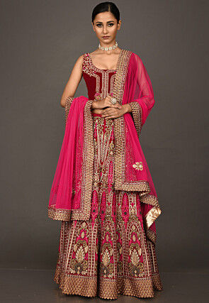 Hand Embroidered Velvet Lehenga in Red