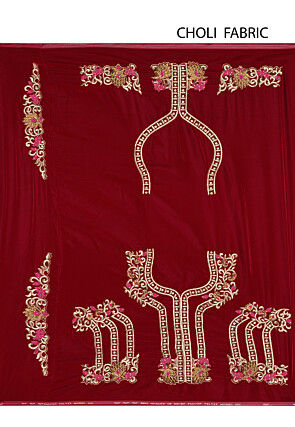 Hand Embroidered Velvet Lehenga in Red