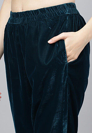 Hand Embroidered Velvet Pakistani Suit in Navy Blue