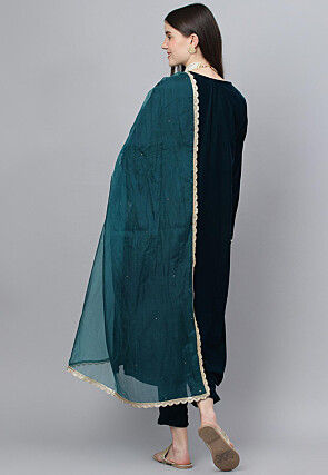 Hand Embroidered Velvet Pakistani Suit in Navy Blue