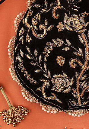 Hand Embroidered Velvet Potli Bag in Black