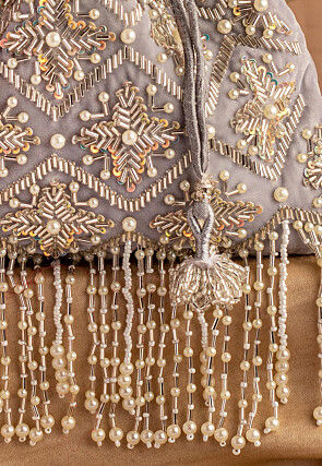 Hand Embroidered Velvet Potli Bag in Grey