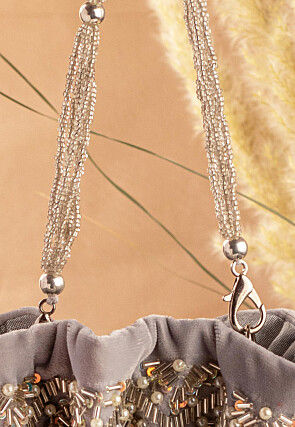 Hand Embroidered Velvet Potli Bag in Grey