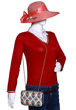 Hand Embroidered Velvet Rectangular Clutch Bag in Off White